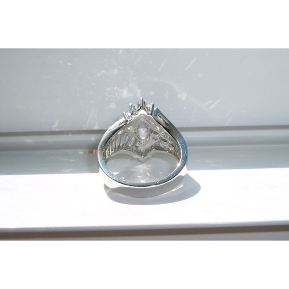 925 STERLING SILVER Marquise & Baguette Cubic Zirconia Cocktail Ring - Picture 8 of 13